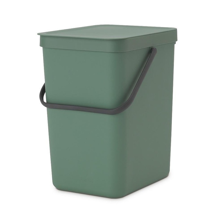 Кош за разделно събиране на боклук Brabantia Sort&Go 1003236, 25 л, Дръжка, Възможност за стенен монтаж, Тъмнозелен