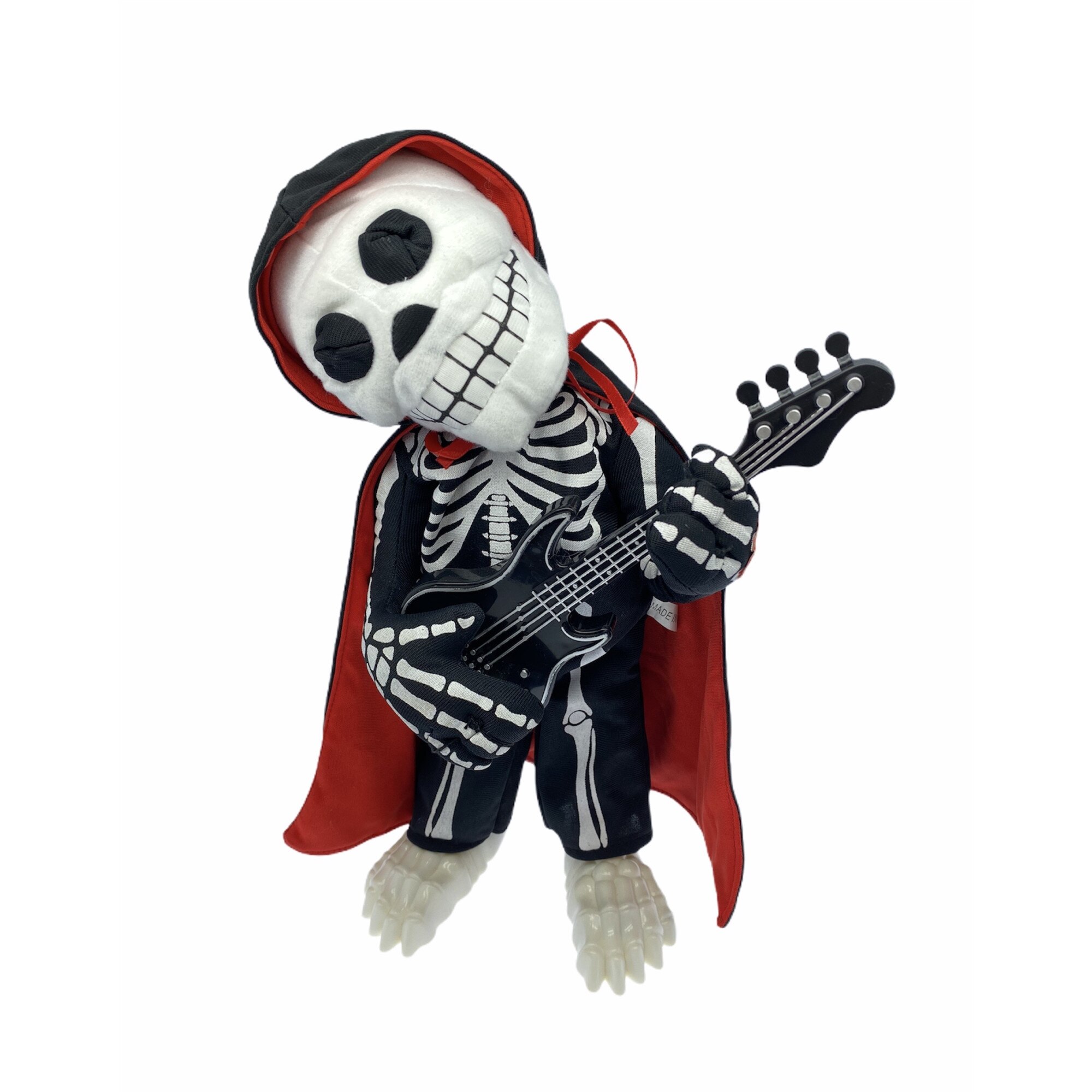 Schelete decorativ Atelier cu chitara, Textil, cu sunet si lumini, Alb/Negru/Rosu, 45cm