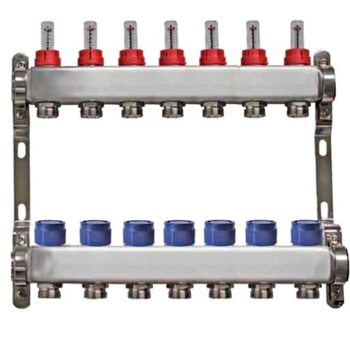 Distribuitor inox 1" / 7 circuite cu debitmetre pentru incalzirea in pardoseala, Daver