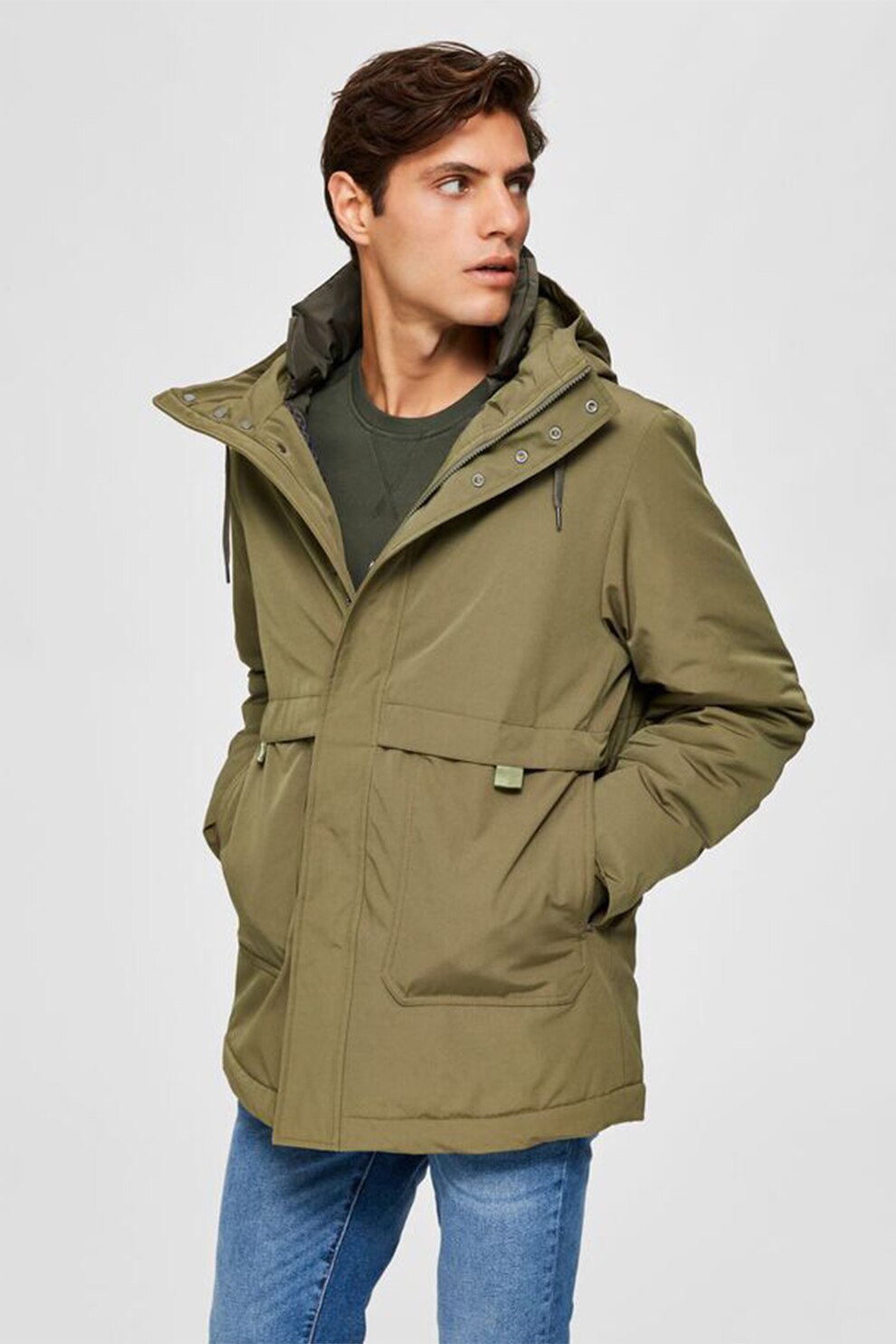 Selected Homme, Geaca parka cu gluga, Verde sparanghel, L