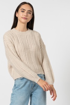 Only, Pulover cu decolteu la baza gatului si maneci cazute Polly, Alb prafuit Only, Pulover cu decolteu la baza gatului si maneci cazute Polly, Alb prafuit