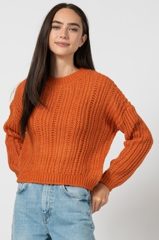 Only, Pulover cu decolteu la baza gatului si maneci cazute Polly, Oranj stins Only, Pulover cu decolteu la baza gatului si maneci cazute Polly, Oranj stins