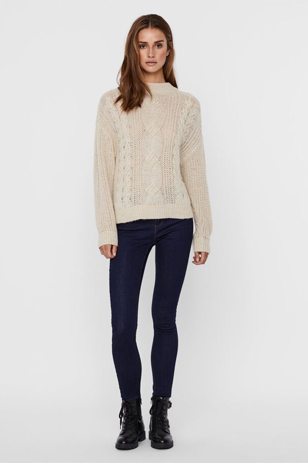 Vero Moda, Pulover din amestec de lana cu model torsade, Bej