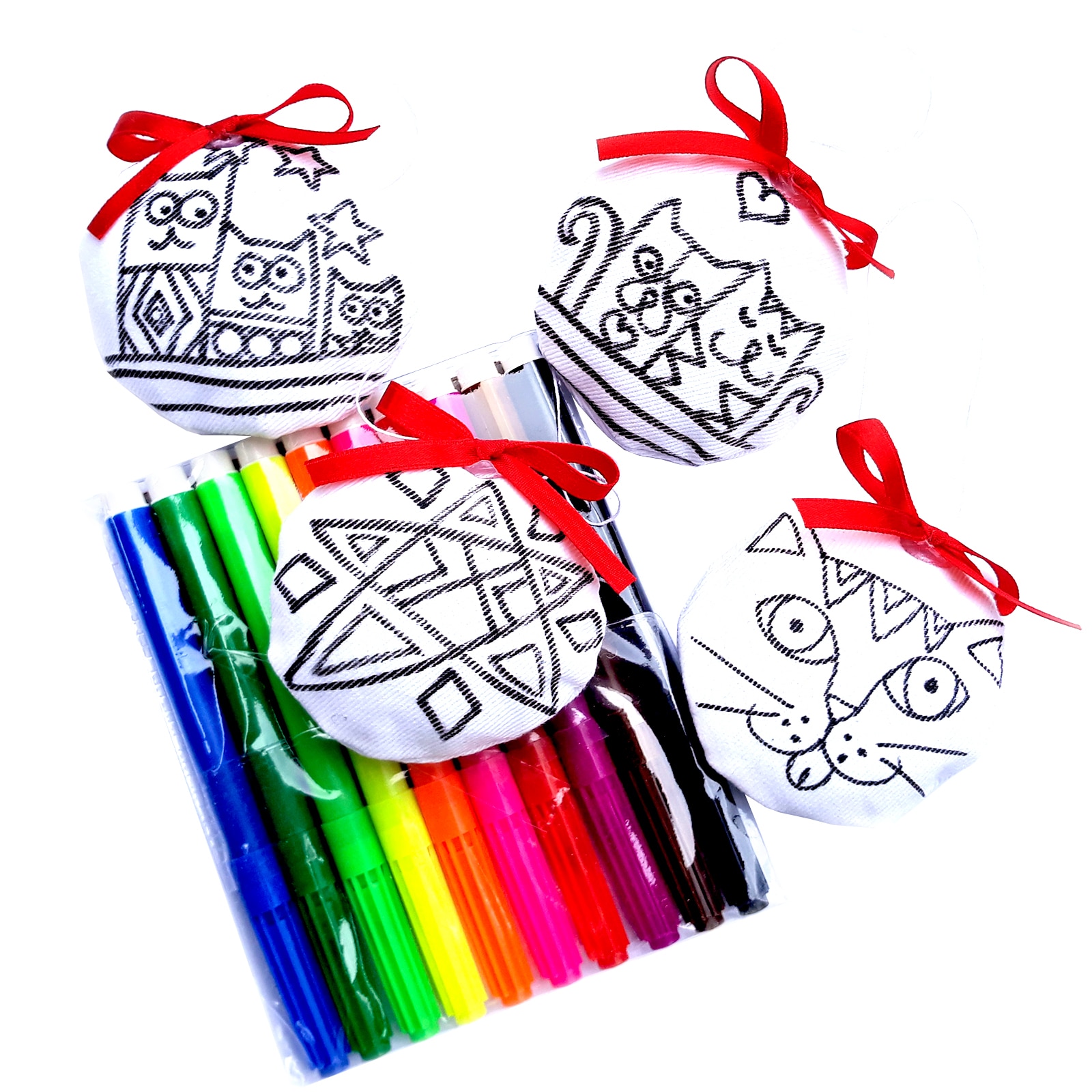 Set 4 decoratiuni de craciun cu pisici, Regalo - 4 globuri de colorat, 7 cm
