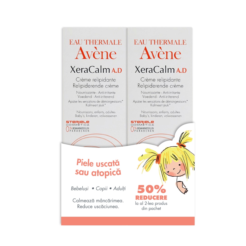 Pachet 2 x Crema de corp Avene XeraCalm A.D. pentru piele uscata si atopica, 200 ml