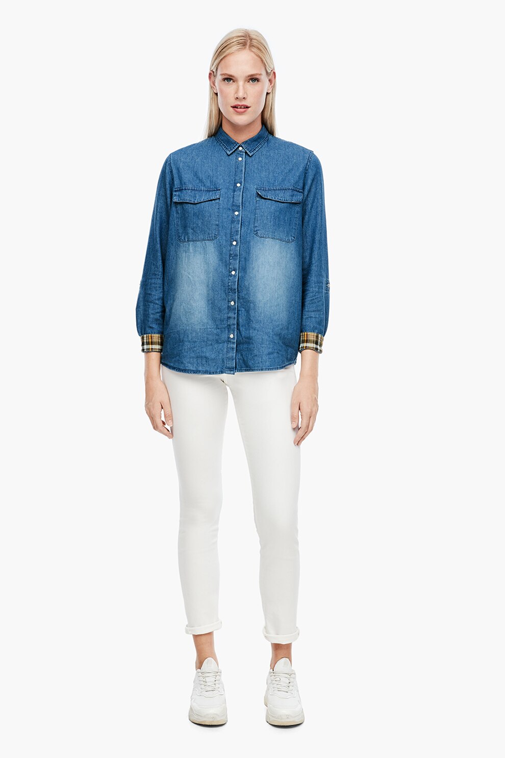 s.Oliver, Camasa din chambray cu aspect decolorat, Albastru, XS