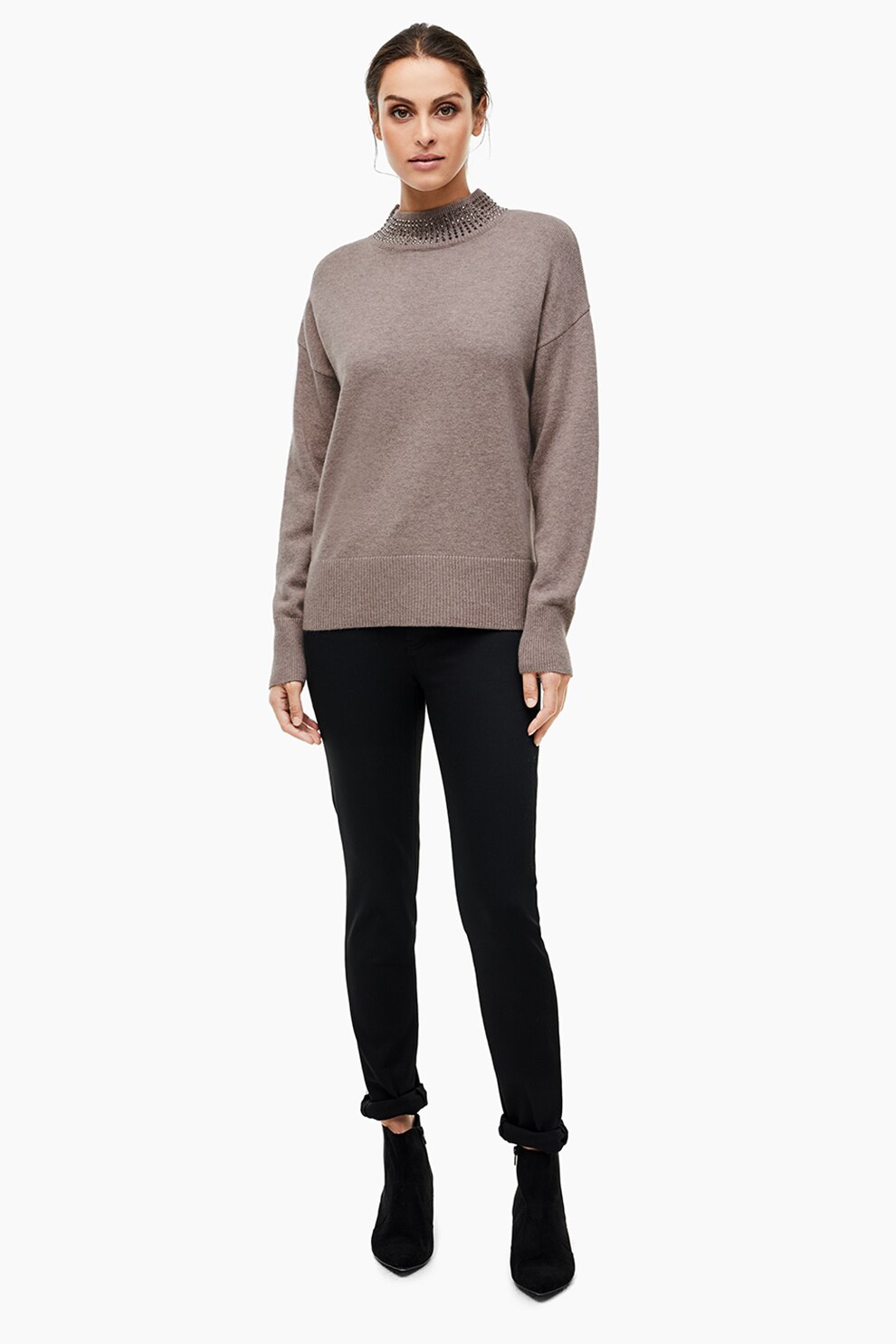 s.Oliver, Pulover tricotat fin din amestec de lana si modal, Maro taupe deschis, XS