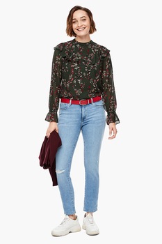 s.Oliver, Bluza vaporoasa cu model floral, Verde/Rosu/Galben s.Oliver, Bluza vaporoasa cu model floral, Verde/Rosu/Galben