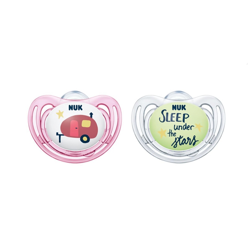 Set 2 suzete ortodontice din silicon 0-6 luni Nuk Day & Night 175246, Roz