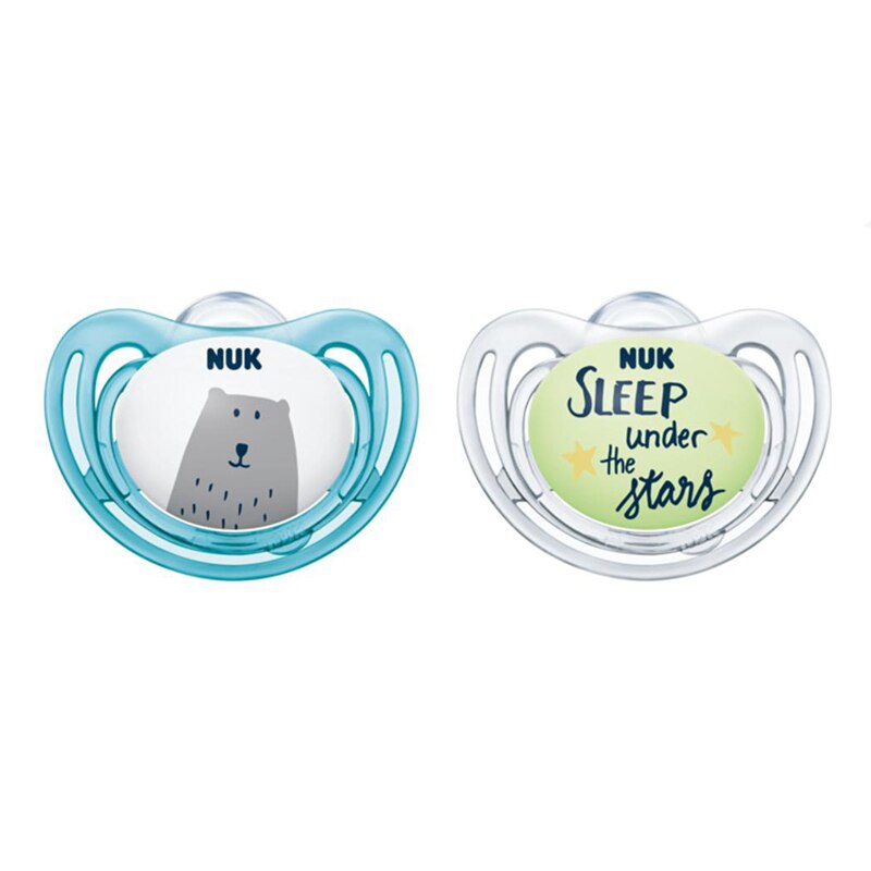 Set 2 suzete ortodontice din silicon Nuk Day & Night 17524, Albastru 0-6 luni