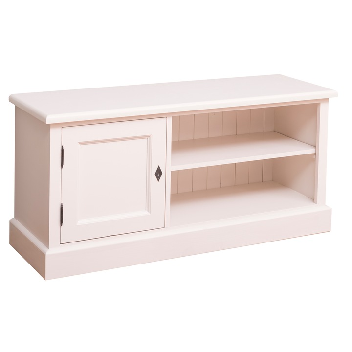 Comoda 1 usa si 1 raft, culoare crem, vopsit, lemn masiv, 120x40x56 cm