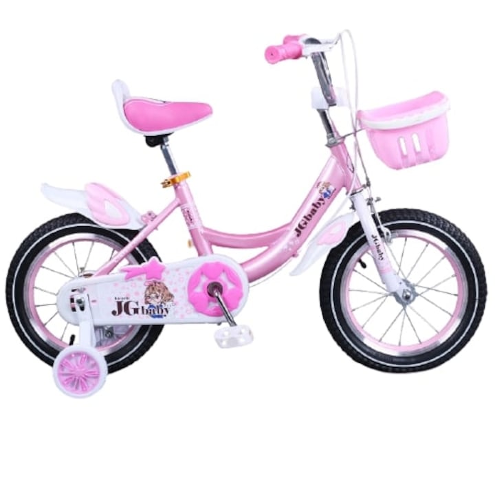 Go Kart Baby 12" kerékpár, lányoknak, 2-4 éves korig, segédkerekek, játékkosár, kerékvédők, rózsaszín