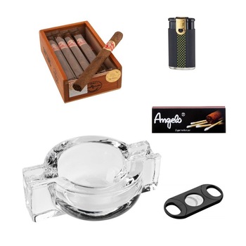 Set Gentelo RioBox 10 Trabucuri Santa Clara, Scrumiera Crystal, bricheta duo flame pentru trabucuri, cutter premium, chibrituri Set Gentelo RioBox 10 Trabucuri Santa Clara, Scrumiera Crystal, bricheta duo flame pentru trabucuri, cutter premium, chibrituri