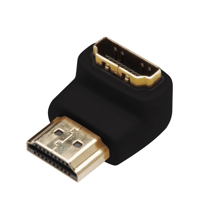 HDMI (м) към HDMI (ж) адаптер ASSMANN, 90 градуса, 3D, HDMI 2.0, Екраниран, Черен
