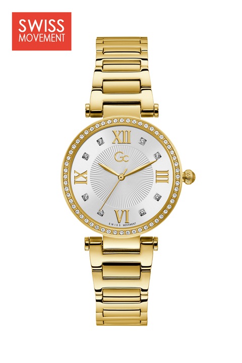 GC, Rozsdamentes acél karóra kristályokkal díszítve, Aranyszín