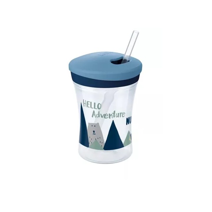 Biberon cu pai 230 ml Nuk Action Cup 255443A, Albastru 12+ luni