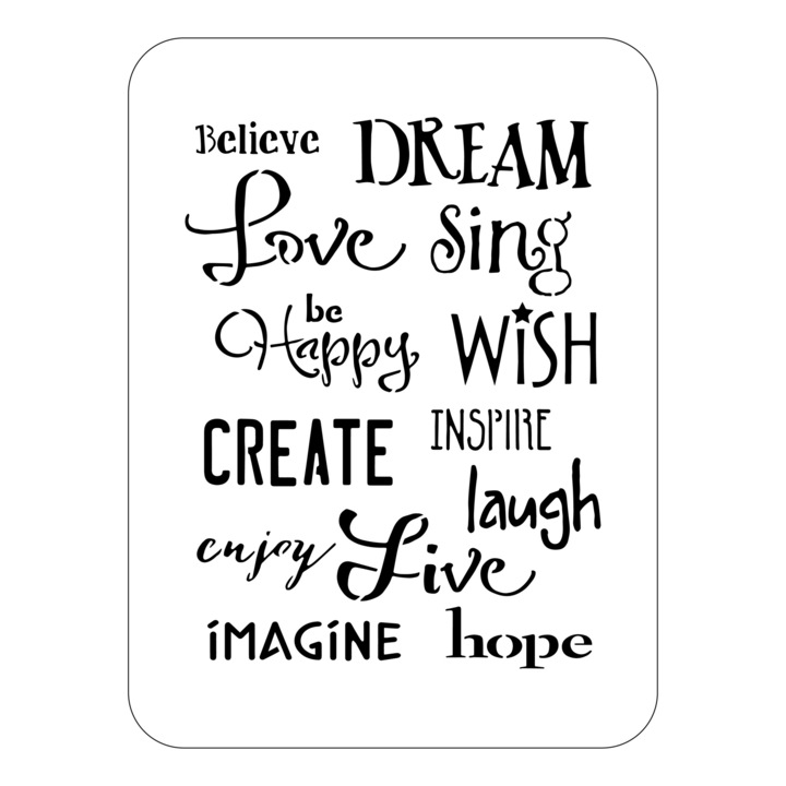 Sablon decorativ Nice Words, A4, reutilizabil, plastic, maro