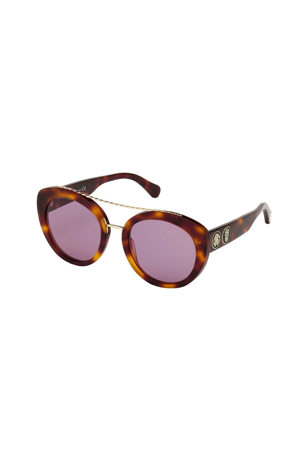 Roberto Cavalli, Ochelari de soare rotunzi cu detaliu logo, Maro/Violet, 54-21-145 Standard