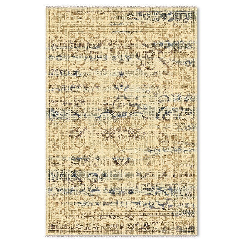 Covor sintetic Atlas R 8804-1-41744, 120x155 cm, Bej/ Bleumarin, Model Vintage