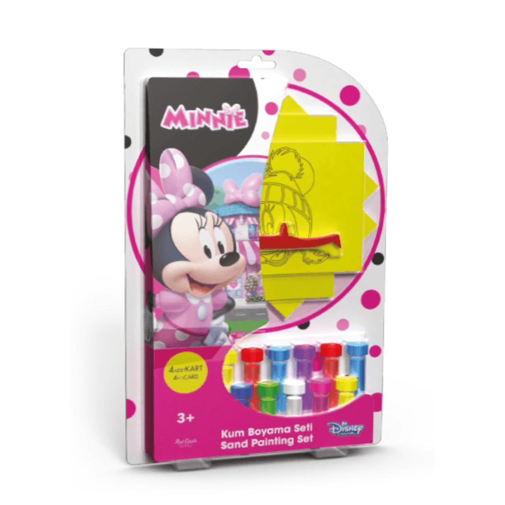 Set creativ pictura cu nisip colorat, Minnie Mouse, Disney, 4 planse 11,75 x 16,5 cm, 4 suporti carton, 16 tuburi nisip multicolor, 1 penseta, 4 folii protectie, + 3 ani
