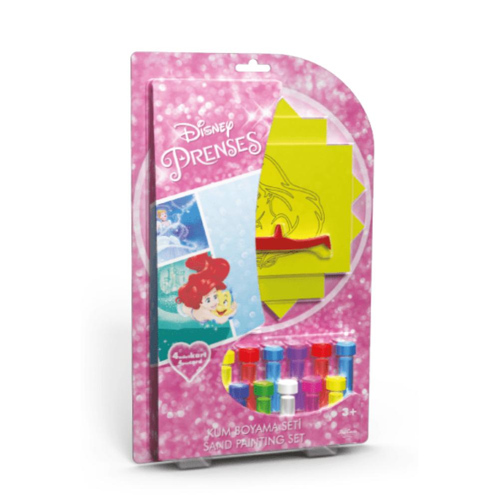 Set creativ pictura cu nisip colorat, Printese Disney – Ariel, Cenusareasa, Alba ca Zapada, Jasmine, Disney, 4 planse 11,75 x 16,5 cm, 4 suporti carton, 16 tuburi nisip multicolor, 1 penseta, 4 folii protectie, + 3 ani