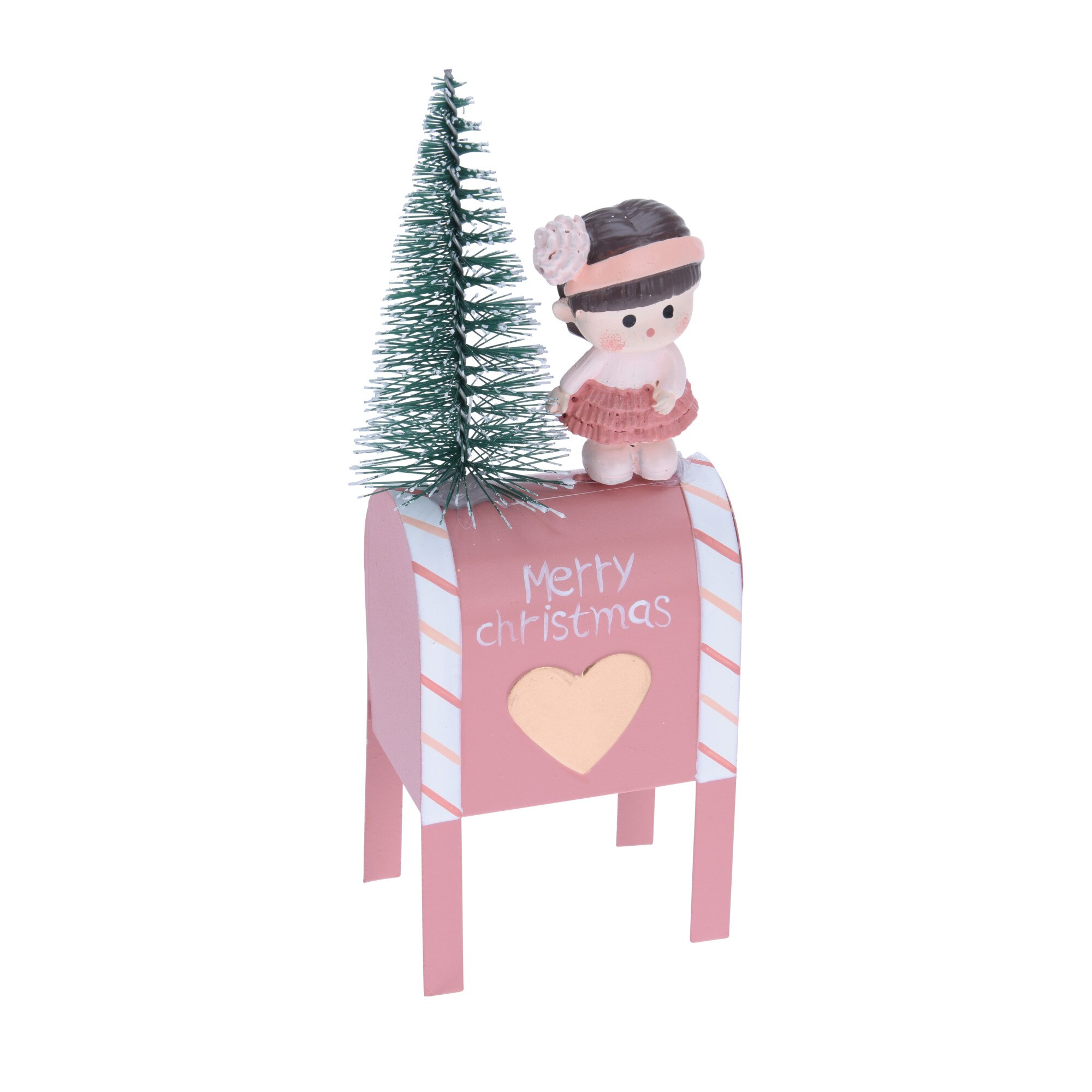 Cutiuta postala XMAS, cu figurina fetita, 16 cm