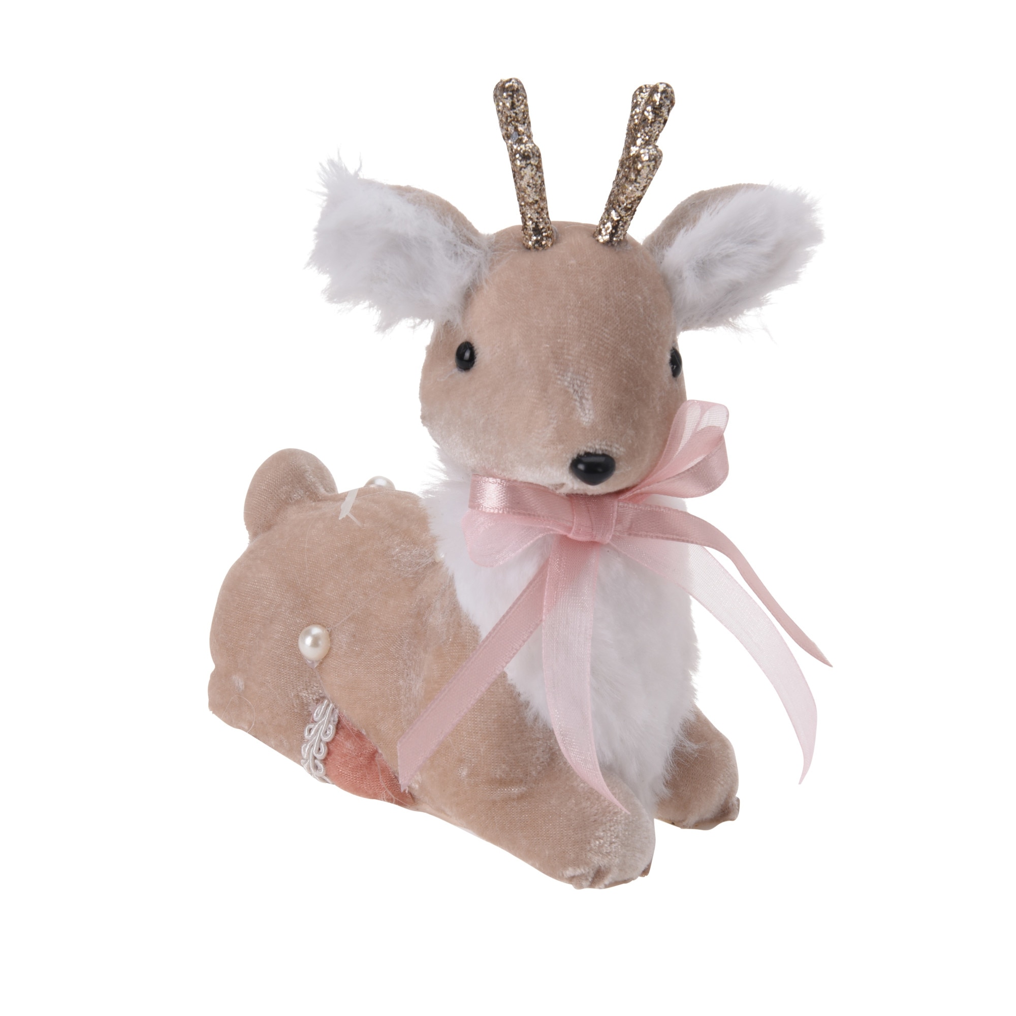 Figurina ren asezat, catifea, 15 cm