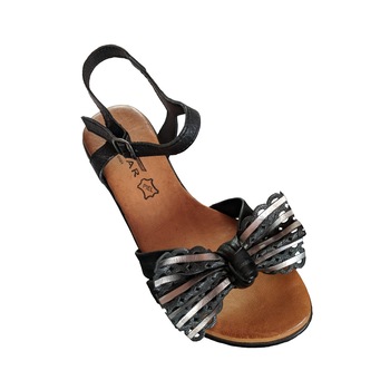 Sandale Hangar stil fluture, 35, cu toc, negru argintiu, piele naturala Sandale Hangar stil fluture, 35, cu toc, negru argintiu, piele naturala