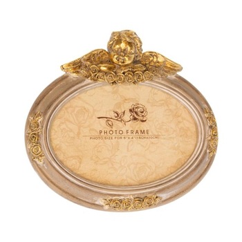 Rama foto aurie, cu ingeri, ovala, 18.5x16.5 cm Rama foto aurie, cu ingeri, ovala, 18.5x16.5 cm