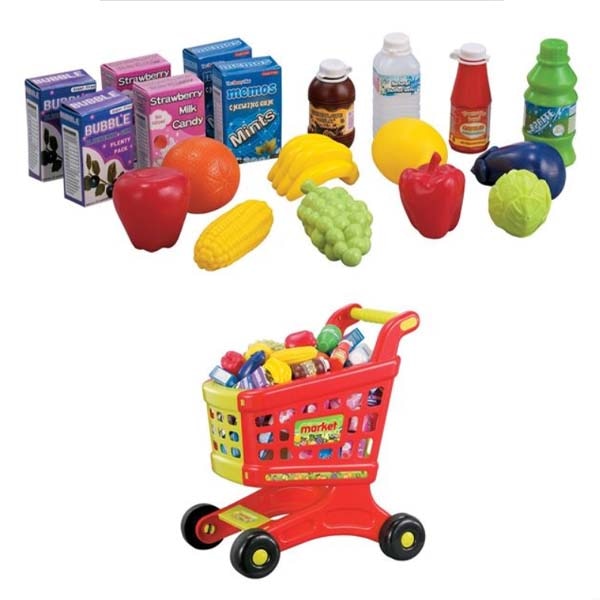 Set joaca cos de cumparaturi cu produse Felis, Plastic, Sunete si lumini, 39.5х47.5 cm, Multicolor