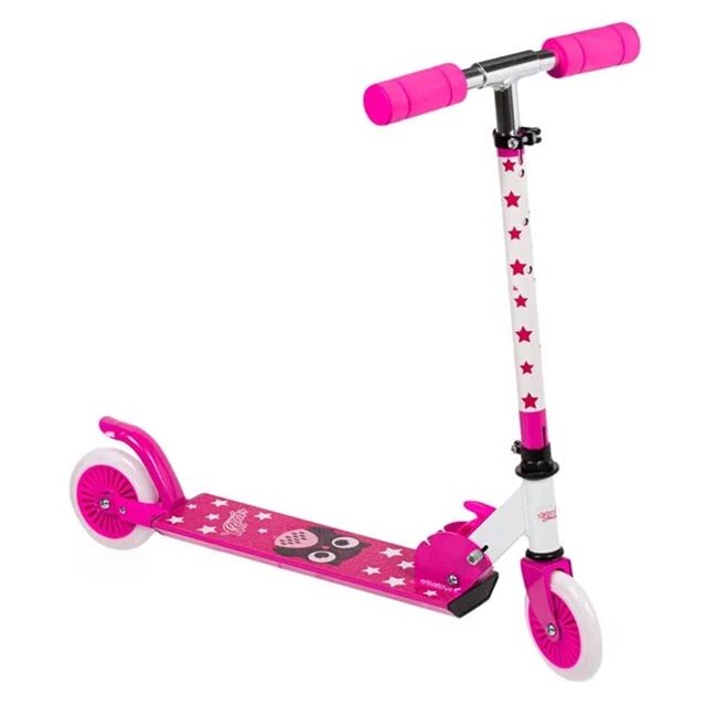 Trotineta din aluminiu pentru copii, Felis, Pliabil, Reglabil pe inaltime, Capacitate de incarcare 50 kg, Roz / Alb