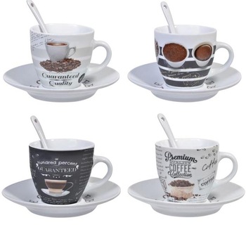 Set cesti cafea, Portelan, Farfurii, Lingurite, Multicolor Set cesti cafea, Portelan, Farfurii, Lingurite, Multicolor