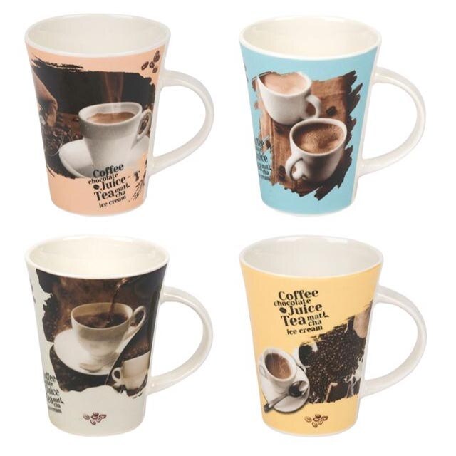 Set 4 cani de cafea Felis, Ceramica, 9 x 11cm, 355ml, Modele diferite, Multicolor