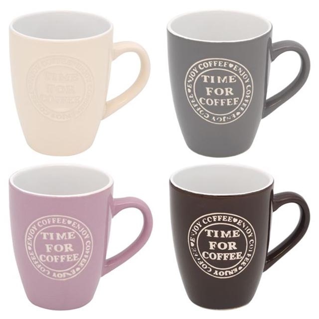 Set 4 cani de cafea Felis, Ceramica, 8 x 10.5 cm, 350 ml, Model Time for coffee, Multicolor