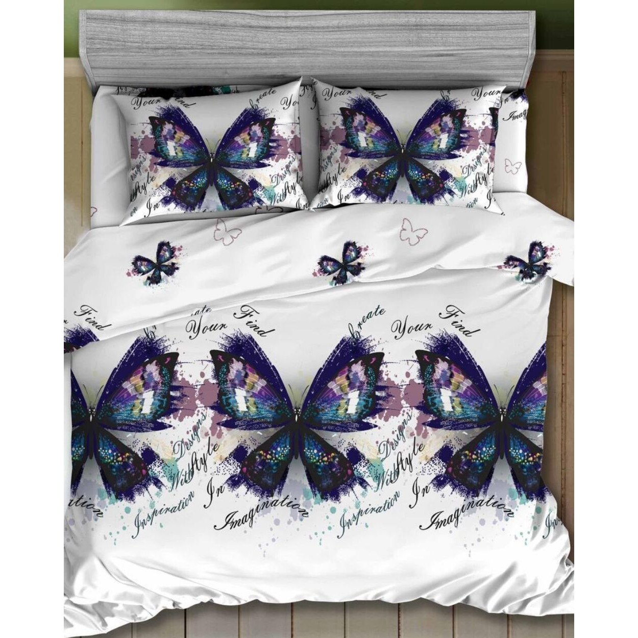 Lenjerie 3D Bumbac Satinat - 4 Piese - Iris