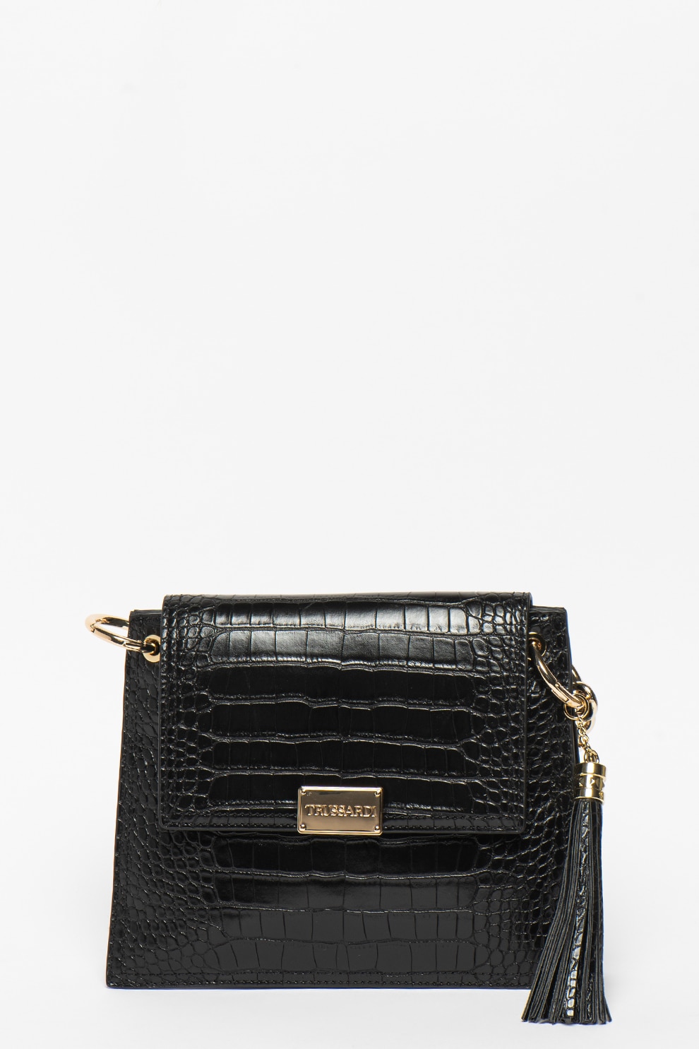 Trussardi, Geanta din piele ecologica cu bareta de umar si canafi Cocco, Negru