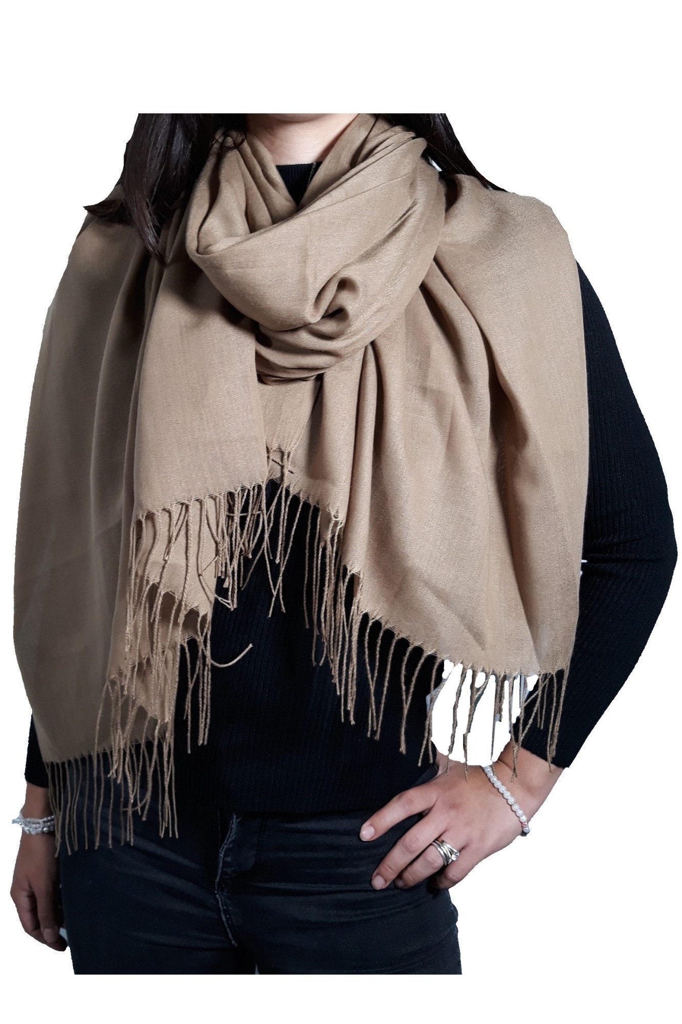 Esarfa darma, uni, bej inchis, dimensiuni 70/172 cm