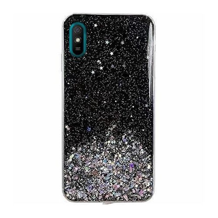 Telefontok Xiaomi Redmi 9A / 9AT - Fekete csillámos szilikon hátlaptok