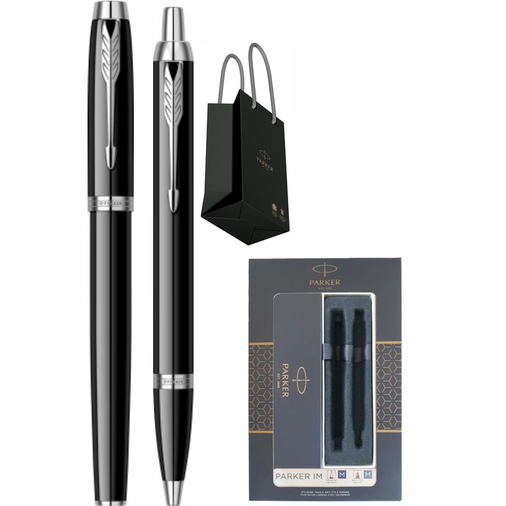 Set Pix Stilou Parker IM Royal Black Lacquer CT gravat si Punga Parker