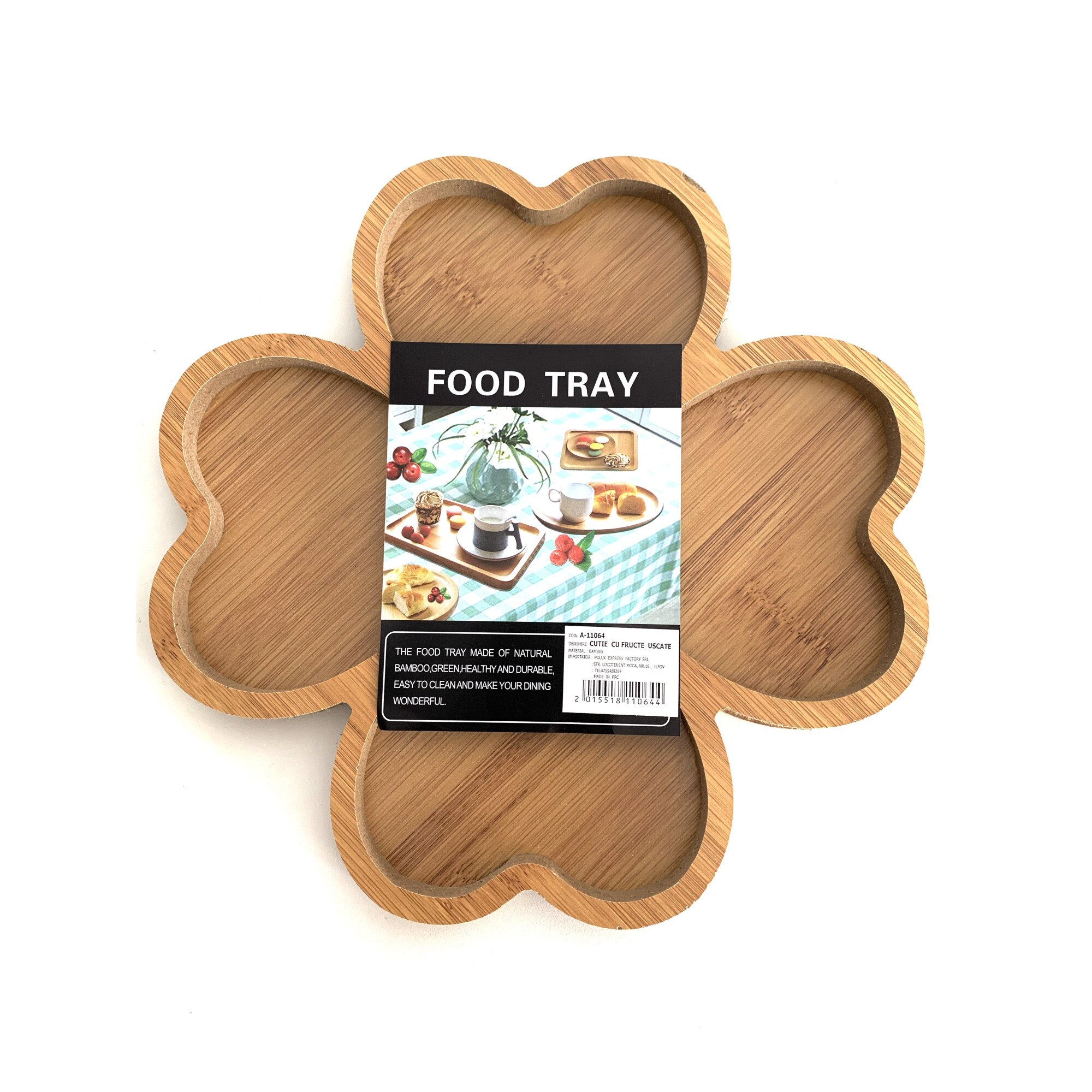 Platou floare pentru servire cu 4 compartimente, lemn