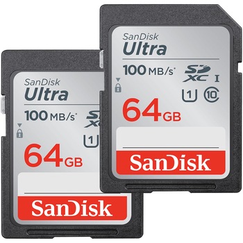 Pachet card de memorie SanDisk SDXC Ultra, 100 MB/s, 64 GB, 2 buc Pachet card de memorie SanDisk SDXC Ultra, 100 MB/s, 64 GB, 2 buc