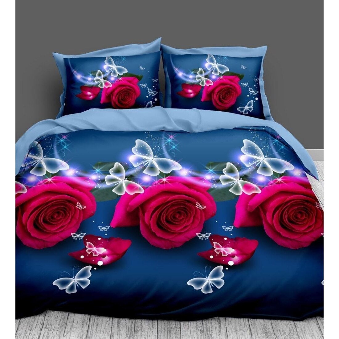 Lenjerie 3D Bumbac Satinat - 4 Piese - Withered Roses