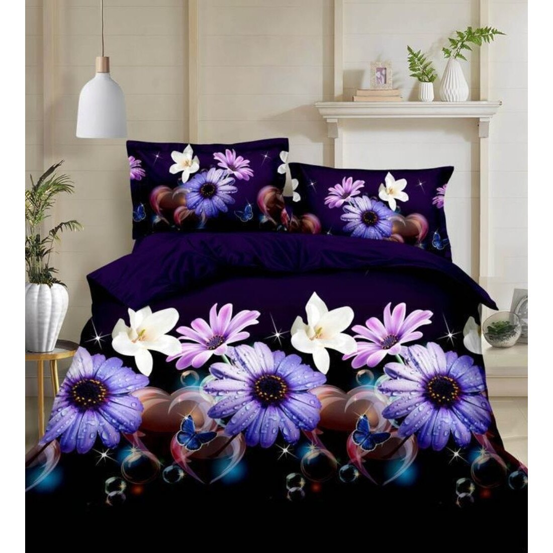 Lenjerie 3D Bumbac Satinat - 4 Piese - Margarete Colorate