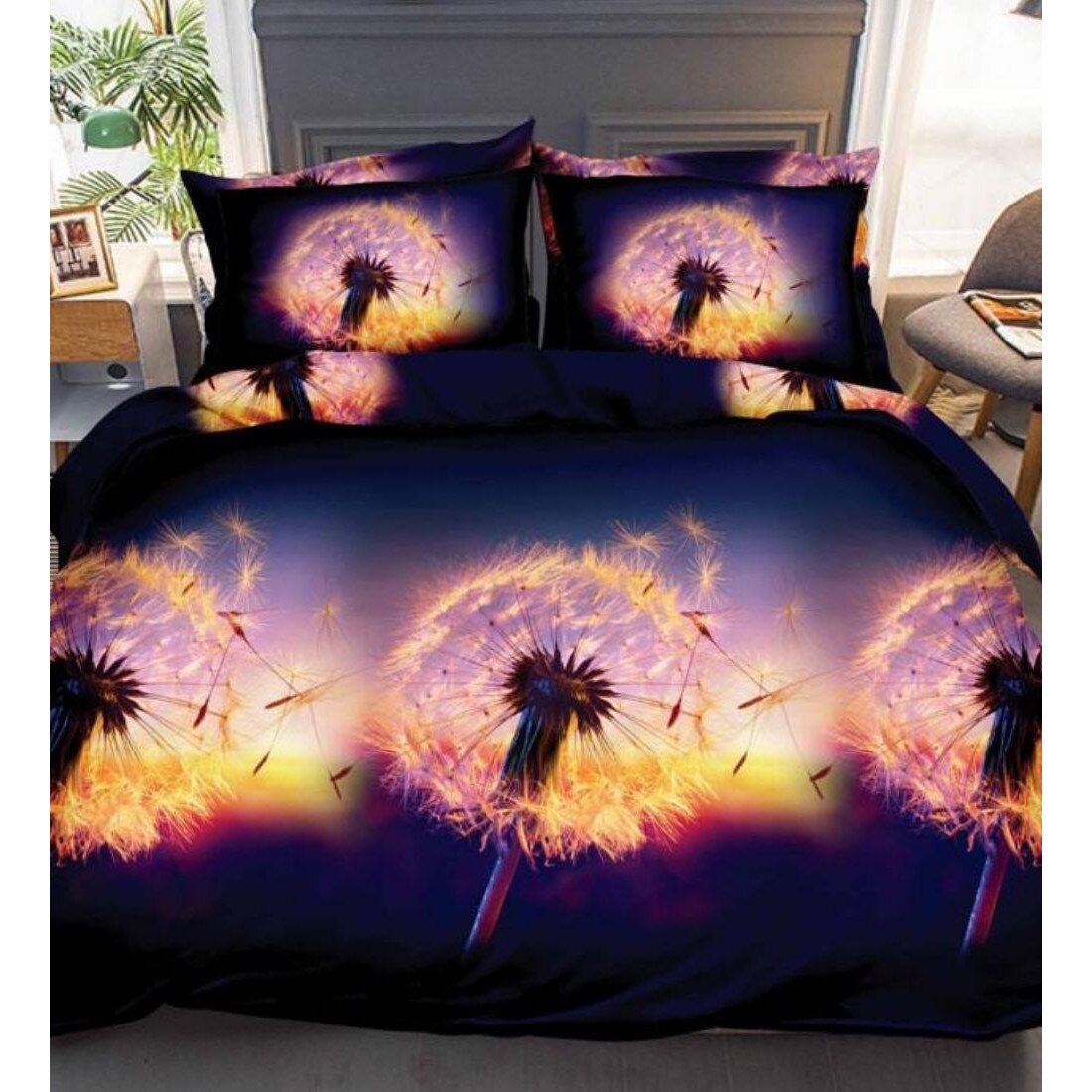 Lenjerie 3D Bumbac Satinat - 4 Piese - Common Dandelion