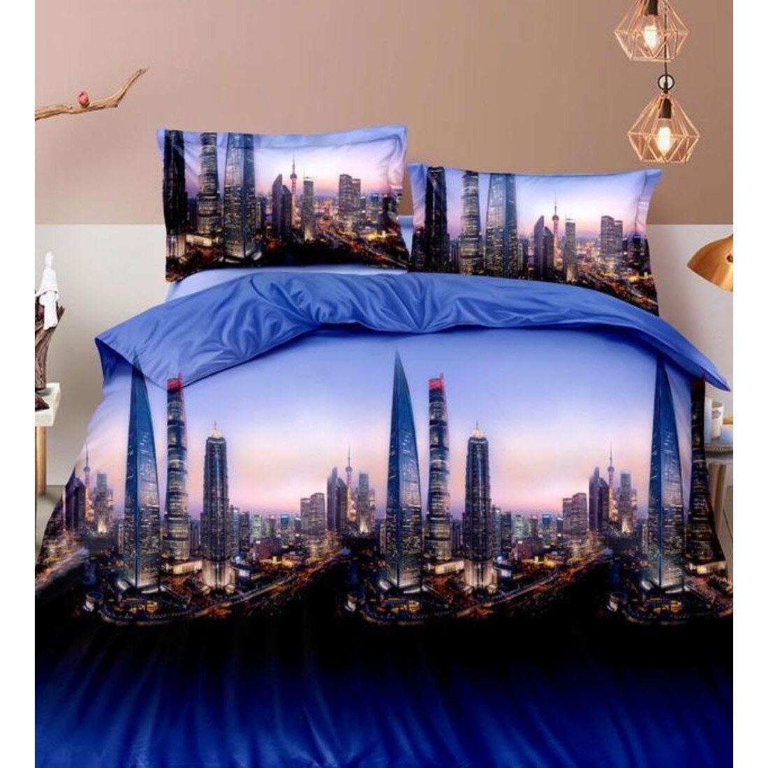 Lenjerie 3D Bumbac Satinat - 4 Piese - Modern City