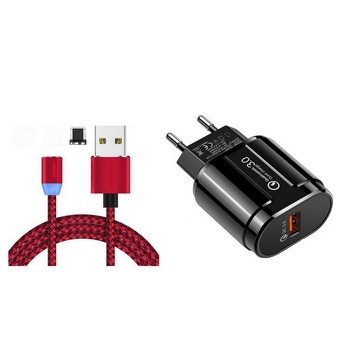 Set Incarcator Priza 18w Qualcomm Quick Charge 3.0 + Cablu De Incarcare Conector Magnetic Lightning, 2,4 A Set Incarcator Priza 18w Qualcomm Quick Charge 3.0 + Cablu De Incarcare Conector Magnetic Lightning, 2,4 A