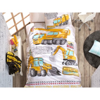 Lenjerie de pat 1 Persoana, 3 piese, Cottonbox, Colectia Kids, model Track , Bumbac 100% Lenjerie de pat 1 Persoana, 3 piese, Cottonbox, Colectia Kids, model Track , Bumbac 100%