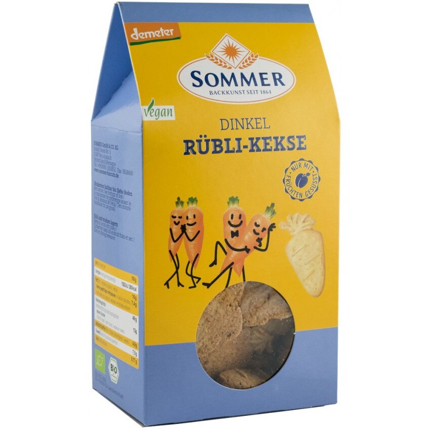 Biscuiti din grau spelta, fara zahar, cu morcovi, bio, Sommer, 150 g