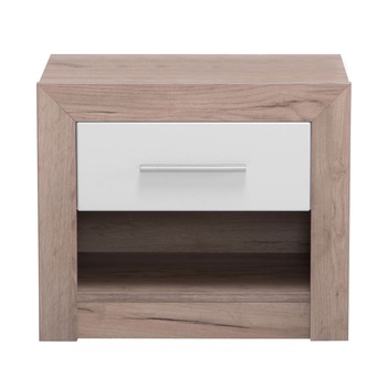 Noptiera iMK®, 1 raft, 1 sertar, PAL melaminat, alb mat si folie lucioasa alba, 44.5 x 42.5 x 33.5 cm Noptiera iMK®, 1 raft, 1 sertar, PAL melaminat, alb mat si folie lucioasa alba, 44.5 x 42.5 x 33.5 cm