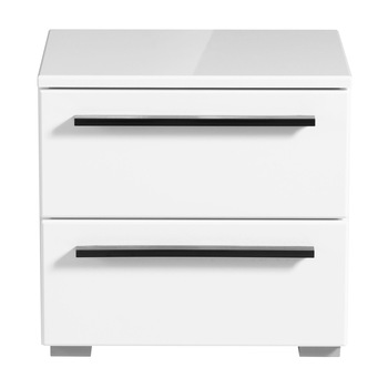 Noptiera pentru dormitor cu 2 sertare, alb mat si folie lucioasa alba, 44.5 x 42.5 x 33.5 cm Noptiera pentru dormitor cu 2 sertare, alb mat si folie lucioasa alba, 44.5 x 42.5 x 33.5 cm